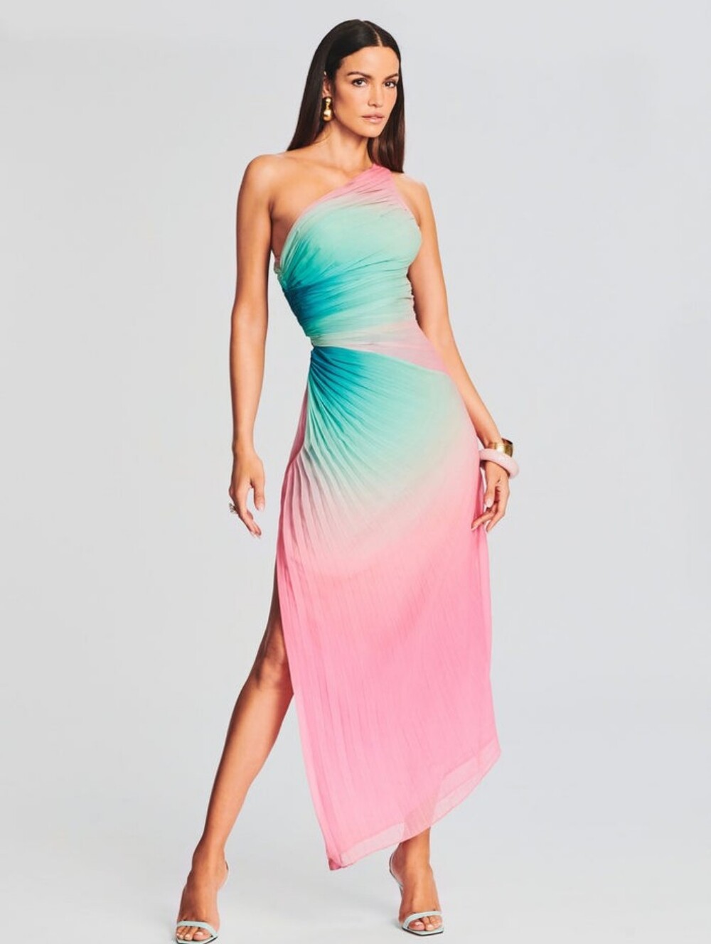 NWT Rococo Sand Luca One-Shoulder Chiffon Maxi Dress Size L
